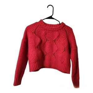 Madewell Sweater Cable Knit Crop Pullover Wool Alpaca Blend  XS Everett Red